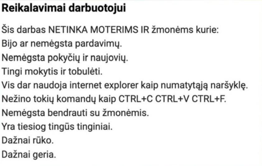 Diskriminacija darbo skelbime